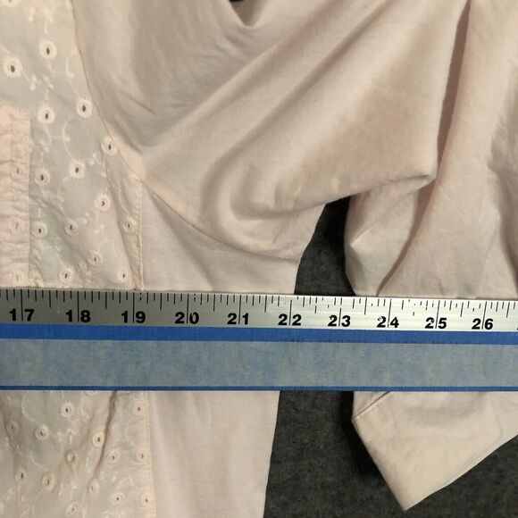Croft & Barrow Blouse Womens XL Eyelet Lace Pale Pink Button Up L/SLV Pockets - Picture 5 of 9